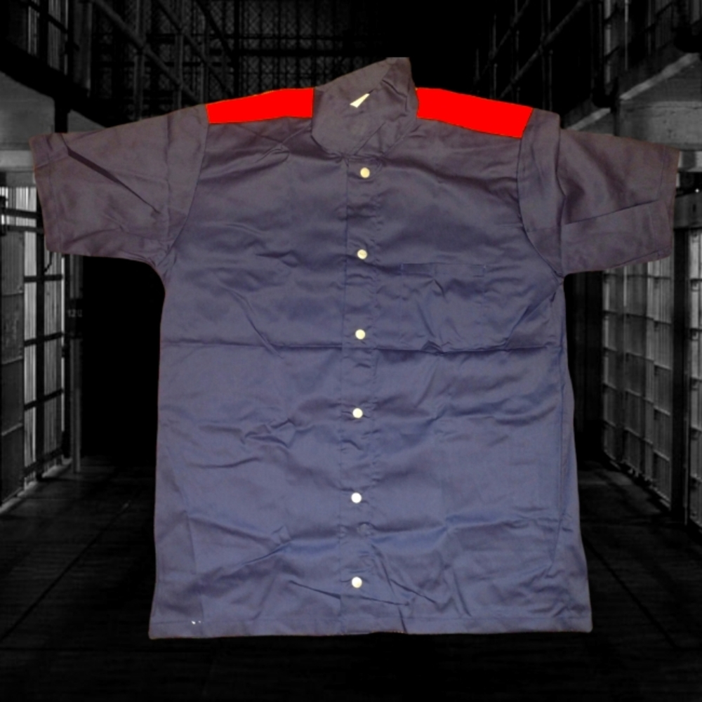 Authentic Jackson Michigan Men's Medium Prison Uniform Blue Orange Button Shirt